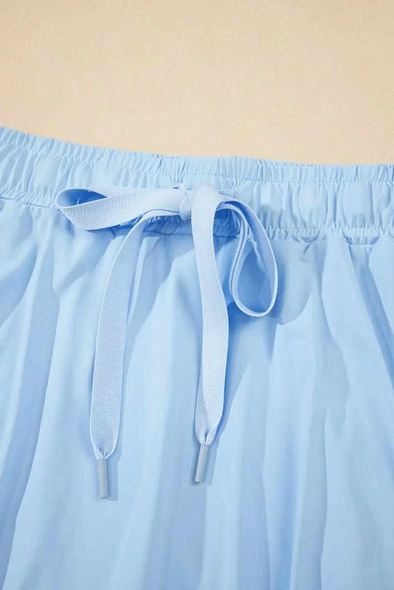 Sky Blue Drawstring High Waist Lined Tennis Skorts for Women - Love Salve